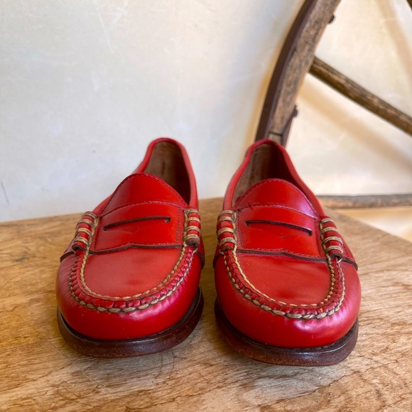 RALPH LAUREN Vtg 80’s Red Leather Loafers Sz 6B Mint RARE Handmade in Maine USA! - Picture 7 of 12